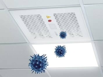 UVC Disinfection System showing Covid particles being sucked in