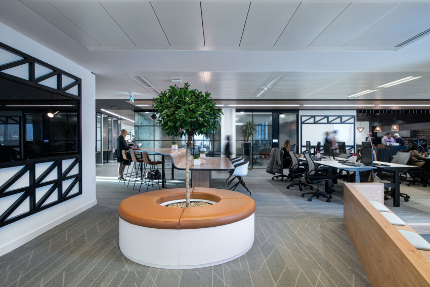 Hot desks and various seating options at Mitie's offices in the Shard, London