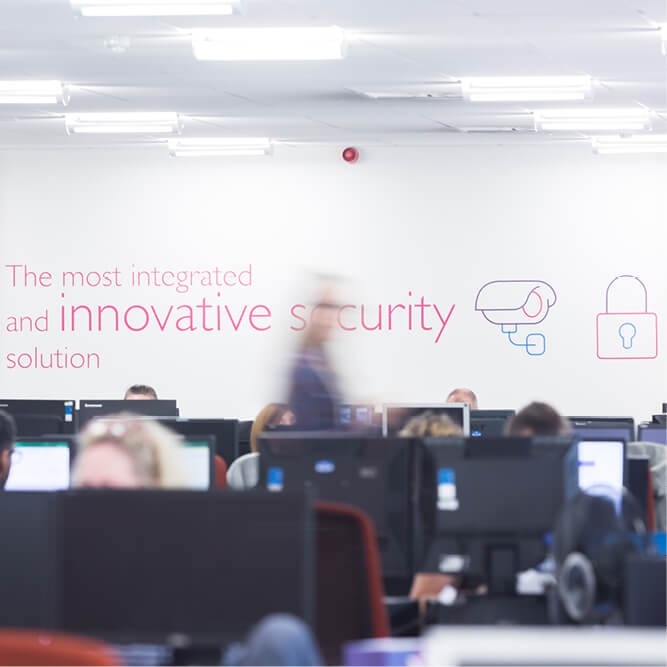 Mitie's Security Centre, with 'The most integrated and innovative security solution' wording displayed on the wall