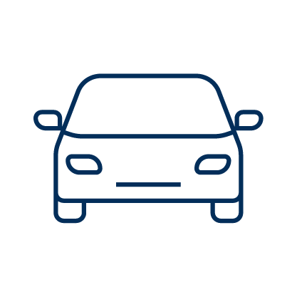 Blue illustration outline of a car from the front point of view