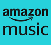 Amazon Music logo - a turquoise background with 'Amazon Music' in centred black lettering