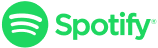 Spotify logo - an acid green circle with three white offset curved lines in the middle, with acid green 'Spotify' lettering to the right