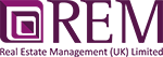 Real Estage Management (UK) logo - purple capital lettering of 'REM' next to an illustration of a purple square. 'Real Estate Management (UK) Limited' lettering is underneath in purple