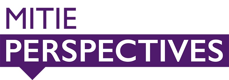 Mitie Perspectives logo - all in block capitals, with 'Mitie' in purple lettering and 'Perspectives' underneath in white lettering on a purple background