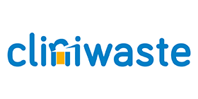 Cliniwaste company logo - dark blue lowercase lettering, with the 'n' looking like it is being opened as a waste bin and coloured yellow inside the letter