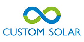 Custom Solar company logo - a blue and green horizontal infinity symbol, with blue lettering of 'Custom Solar' underneath