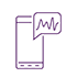 Magenta illustration outline of a smartphone with a speech bubble coming out of it, with a wiggly line in the speech bubble