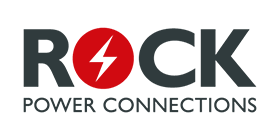 Rock Power Connections company logo - black capital lettering for 'Rock Power Connections', with the 'Rock' bigger at the top with 'Power Connections' underneath it. The 'O' of 'Rock' is red with a white staggered arrow in the middle