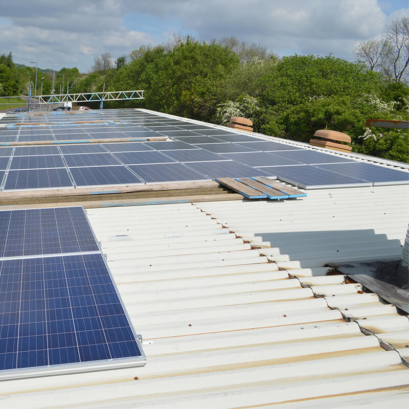 Solar panels on a corrugated metal roof