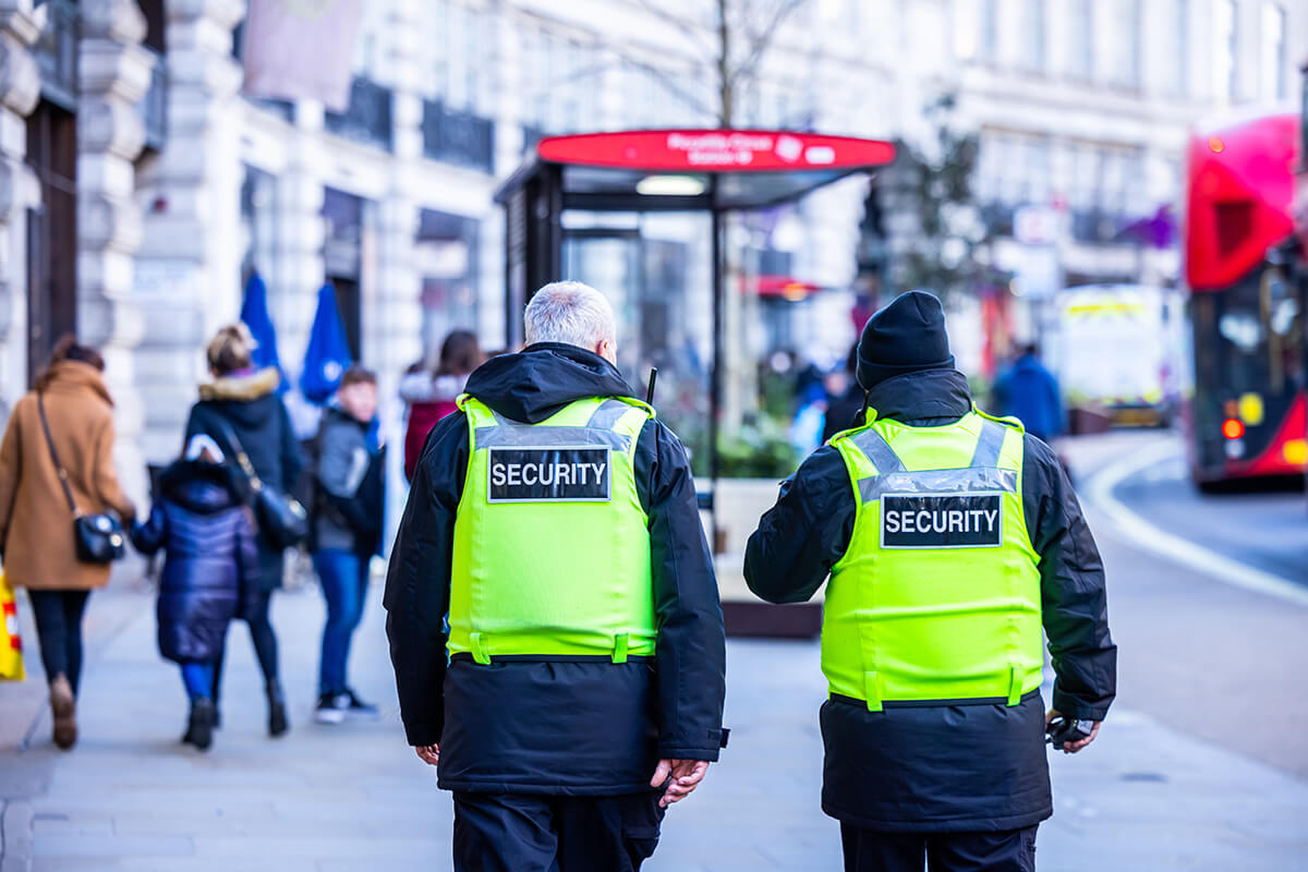 Security guards walking in central London