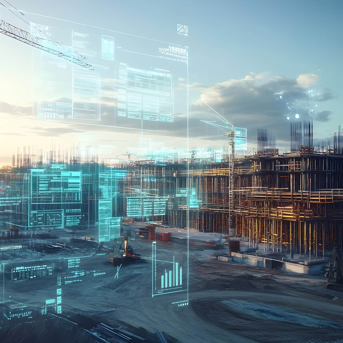 A construction site with digital planning tools