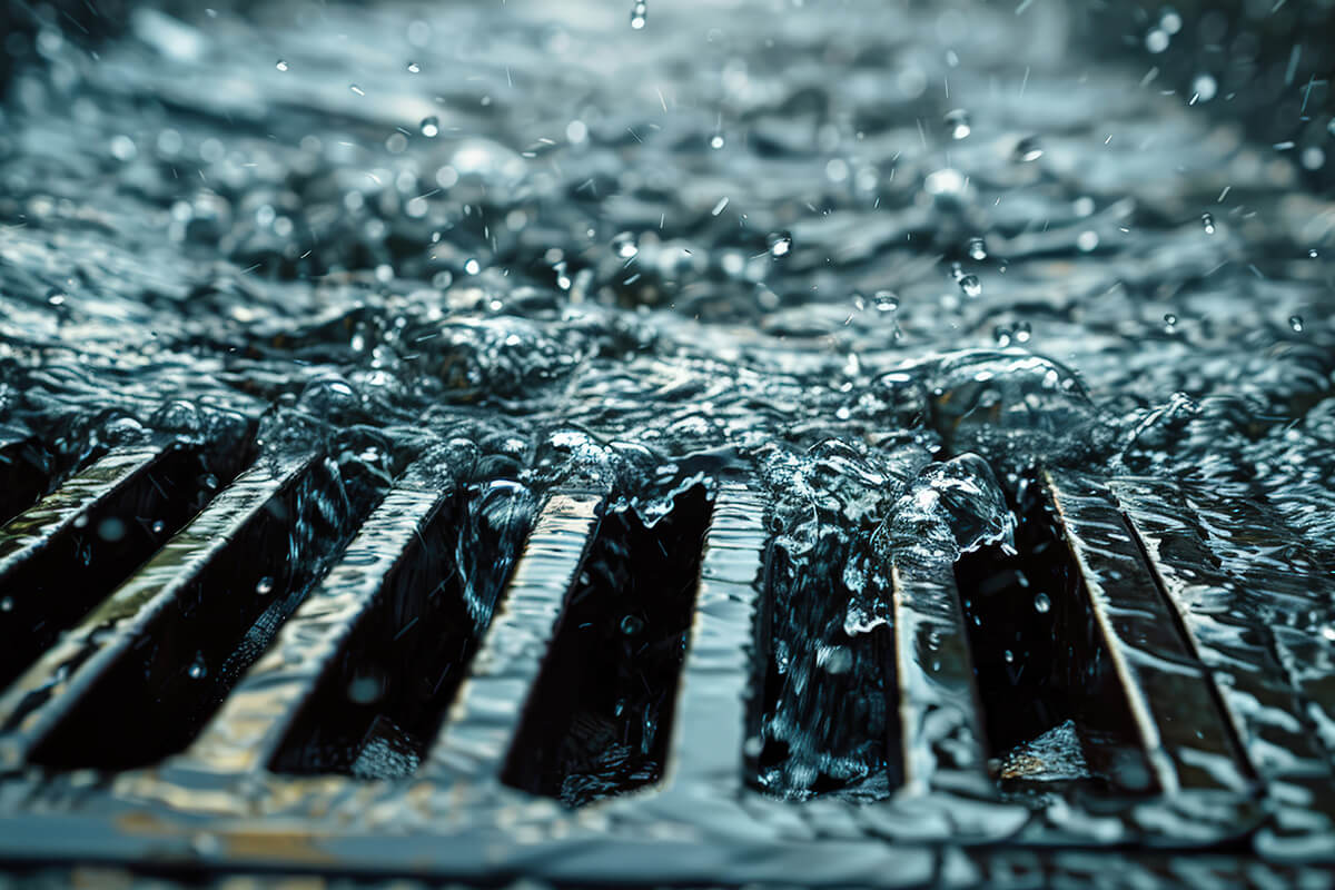 Water flowing down a street drain