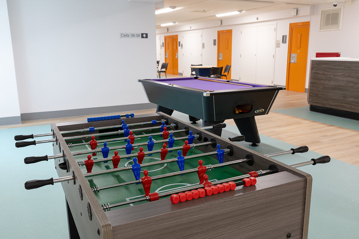 Table football and pool table at HMP Millsike prison