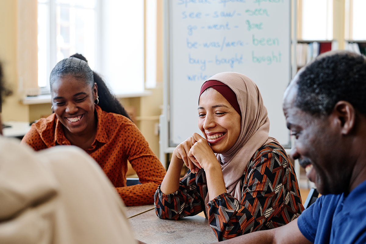 Diverse group of people laughing