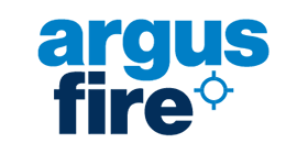 Argus Fire logo - navy and light blue lettering next to a blue target