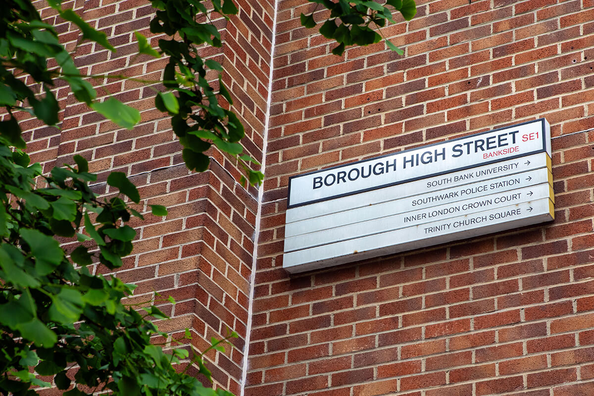 A street sign of Borough High Street in London