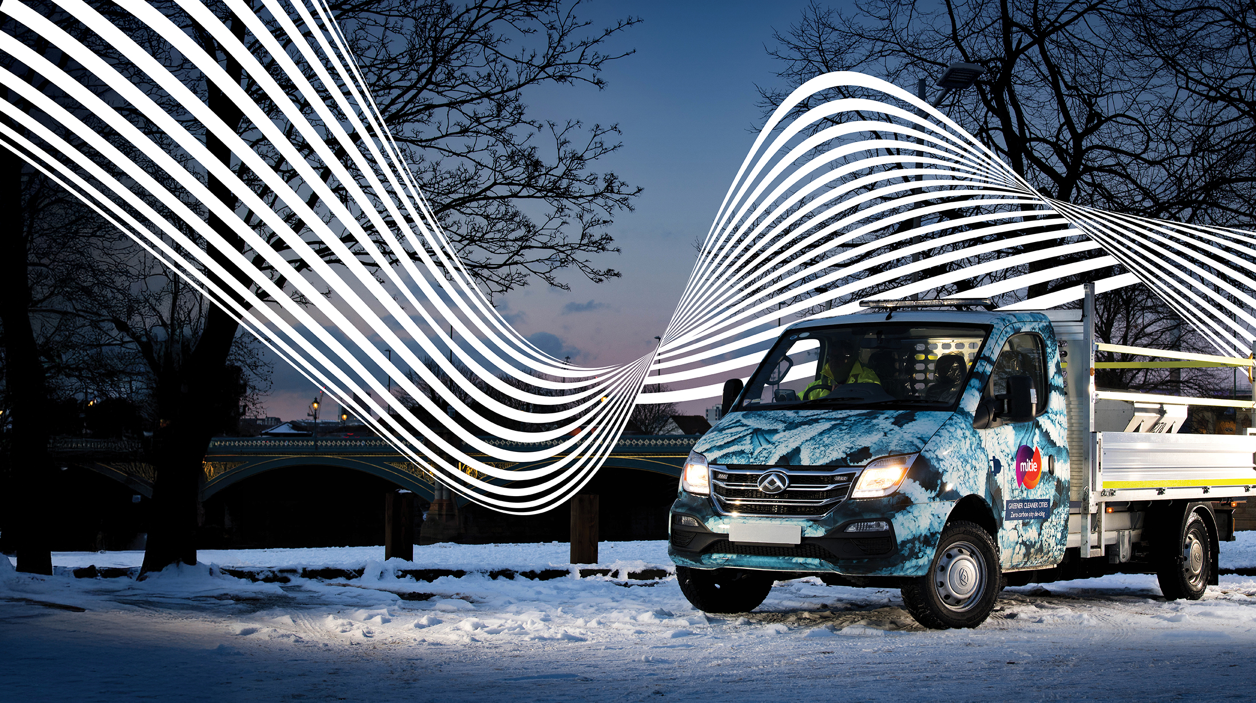 Mitie winter gritting van, with white wavy lines