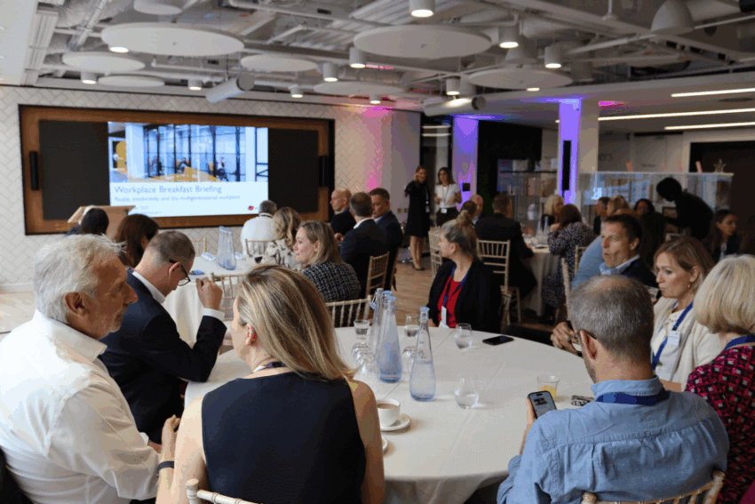 People sitting down at workplace event