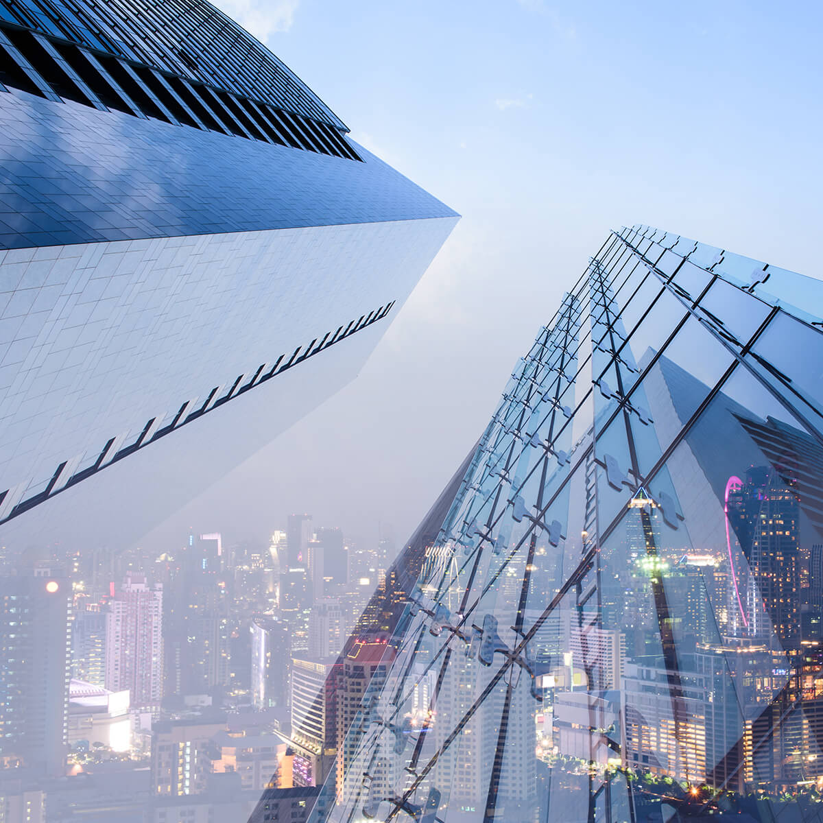 Glass office buildings