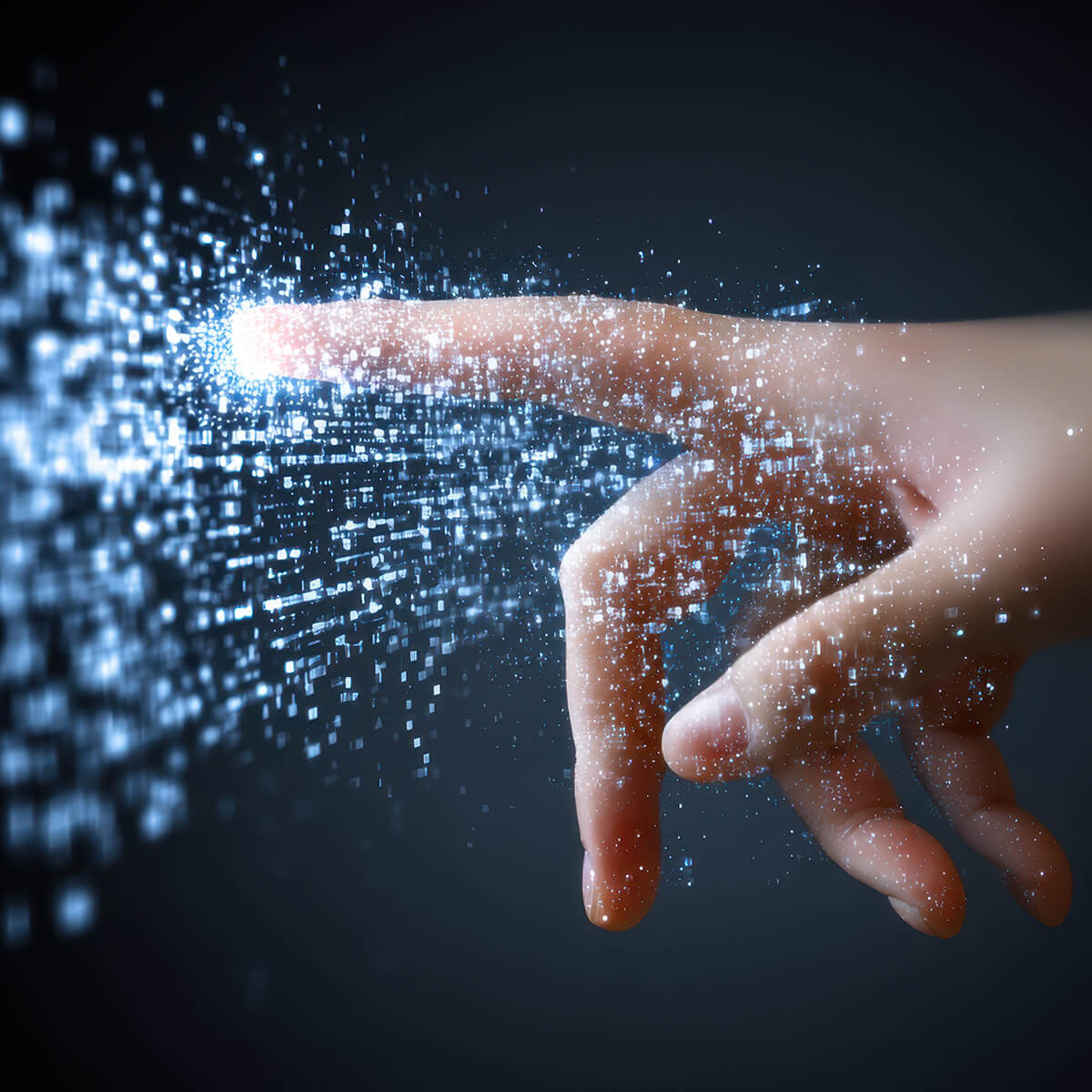 Outstretched finger touching data