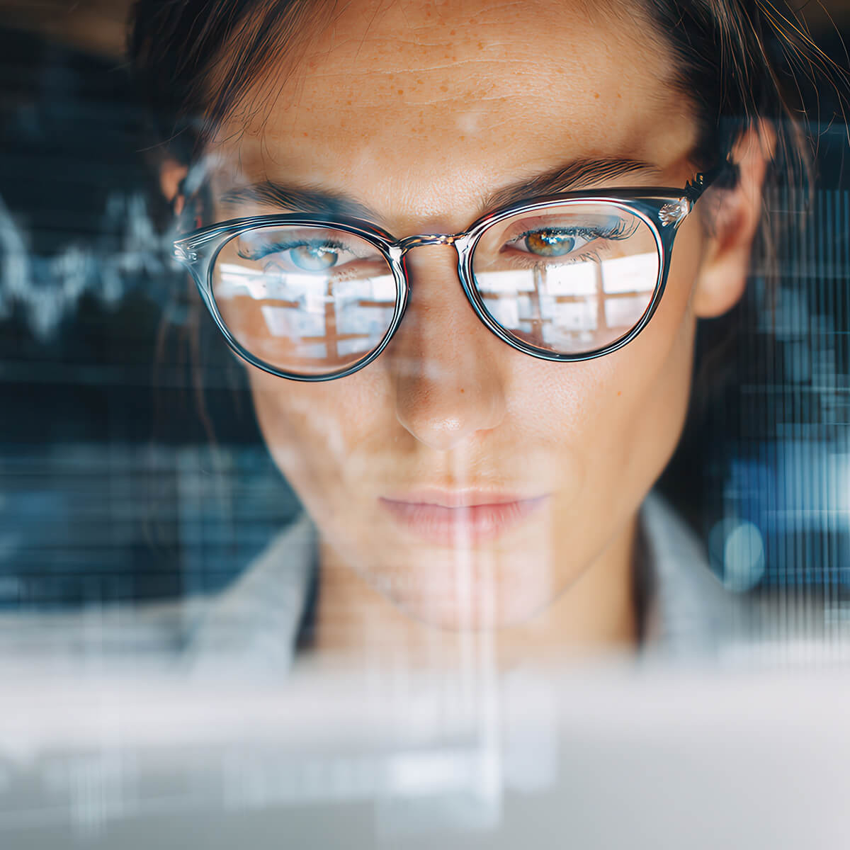 Businesswoman analysing data