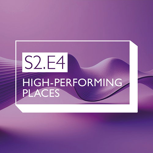 Purple podcast title tile for series 2, episode 4 - High-performing places