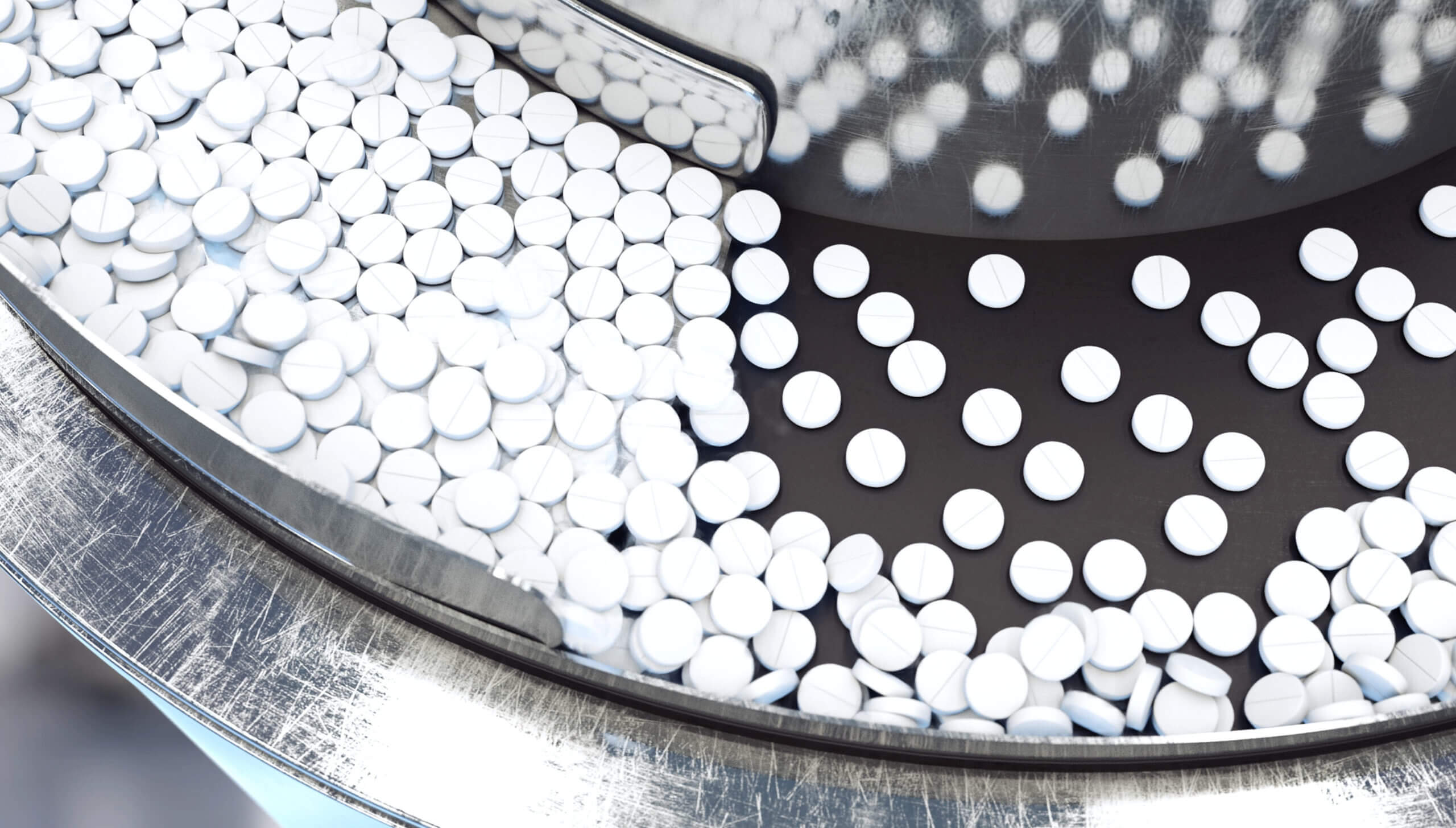 Pills on a production line