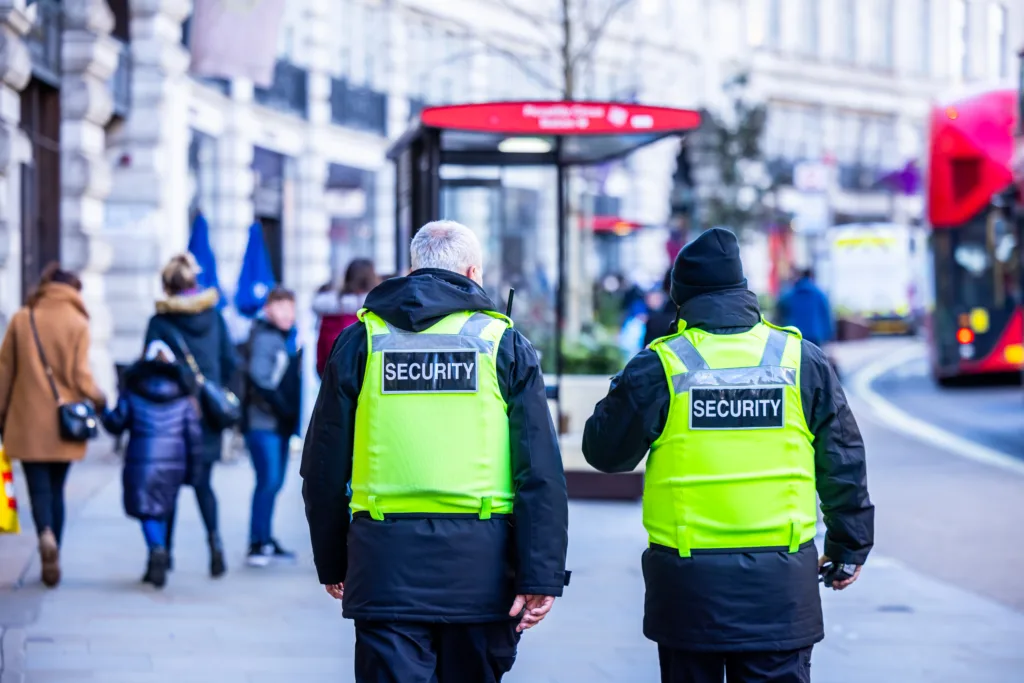 Security guards walking in central London
