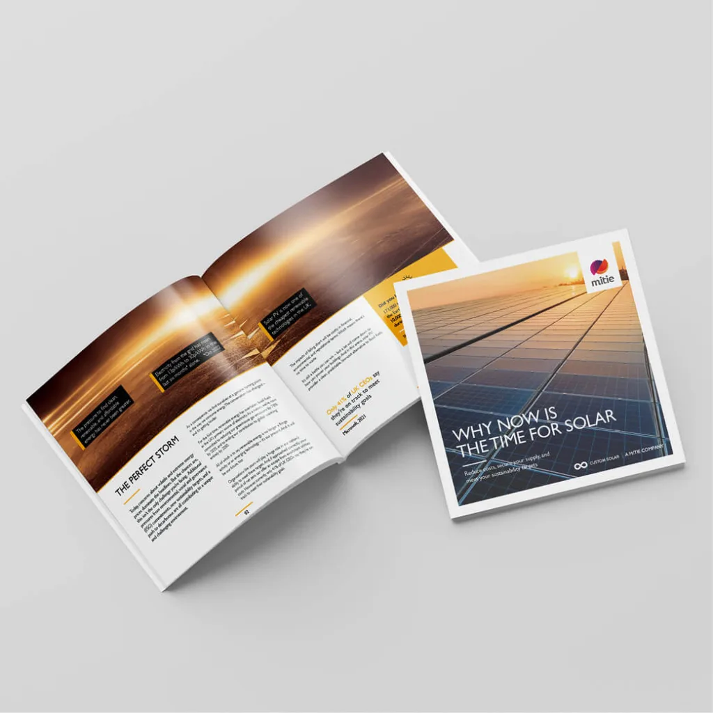 Custom Solar eBook, 'Why Now is the Time for Solar' open and cover