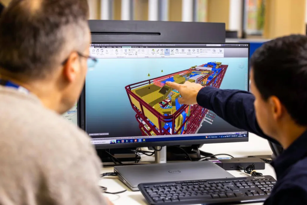 Building design on a computer screen
