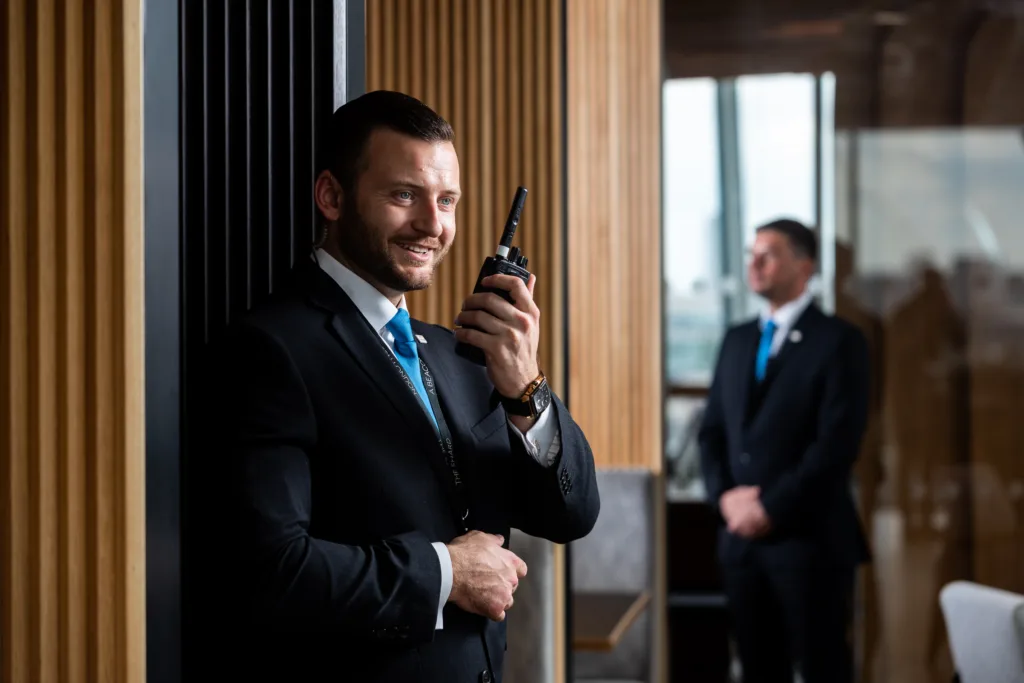 Mitie security guard with radio