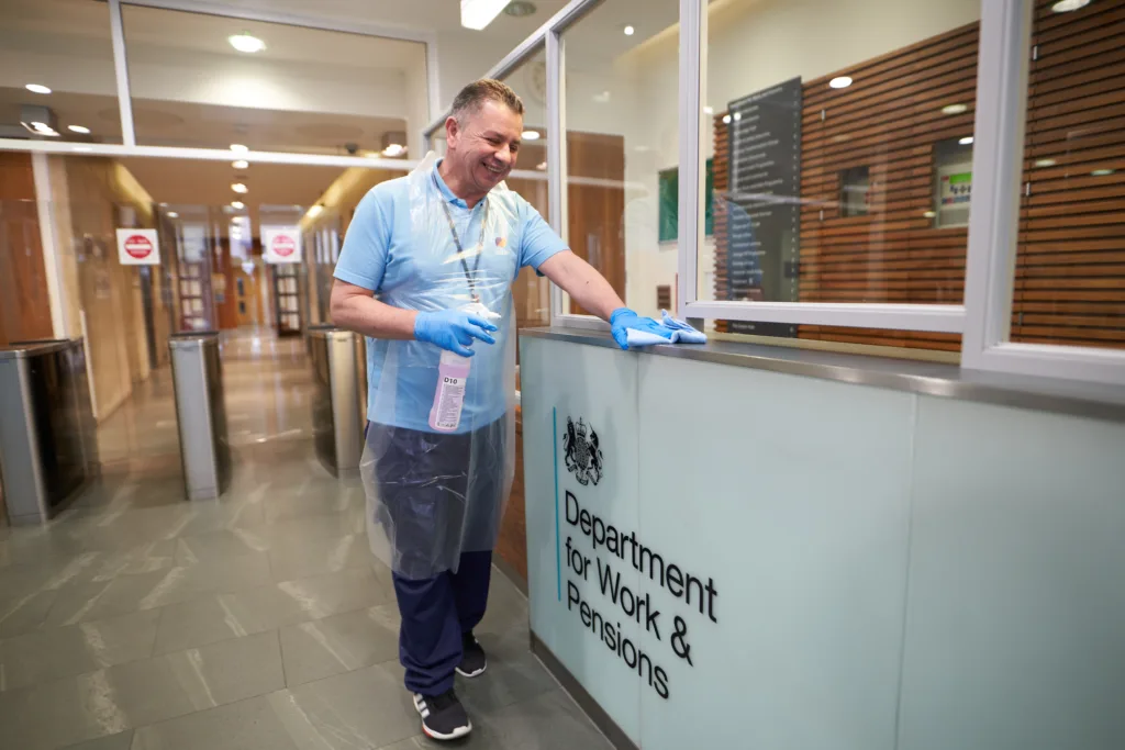 Mitie cleaner at the DWP