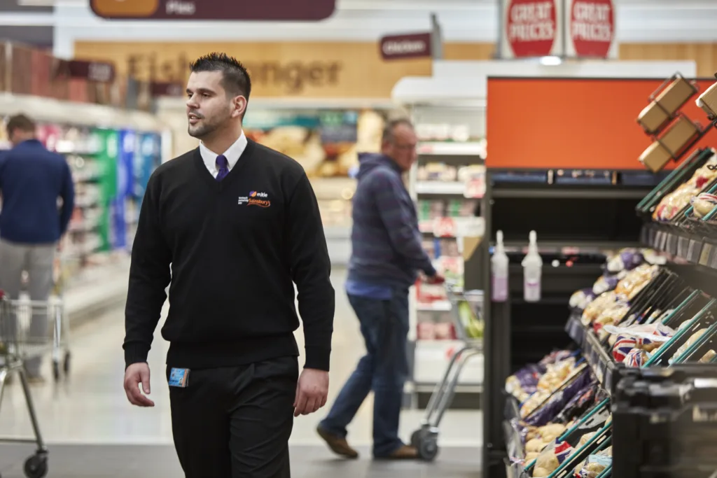 Mitie security guard in Sainsbury's