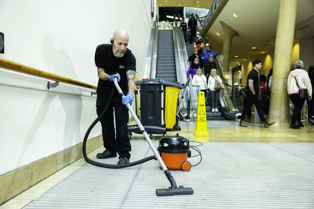 Mitie cleaner in a shopping centre