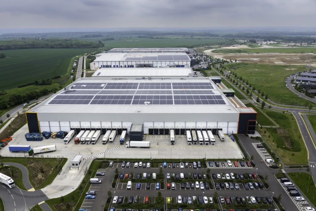 Warehouse with roof solar panels
