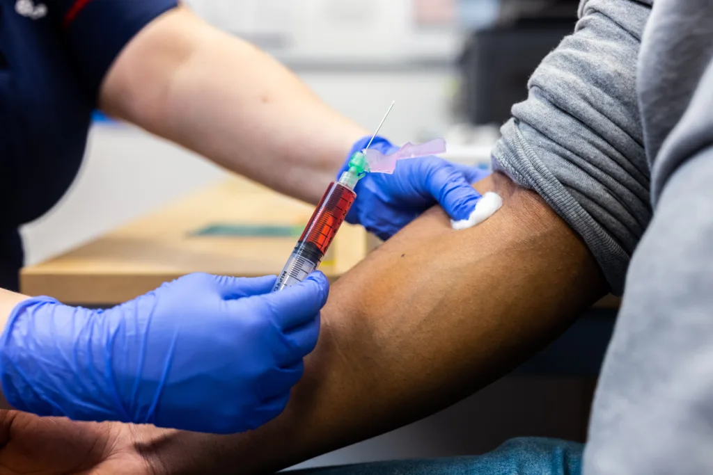 Blood being taken