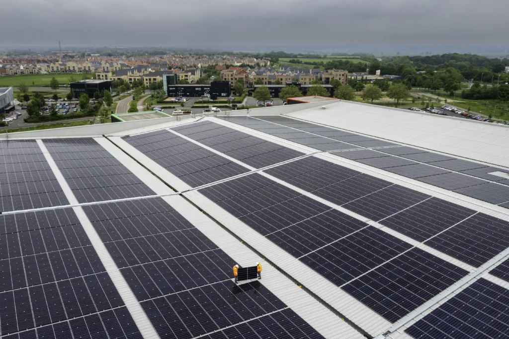 Solar panels on a warehouse roof