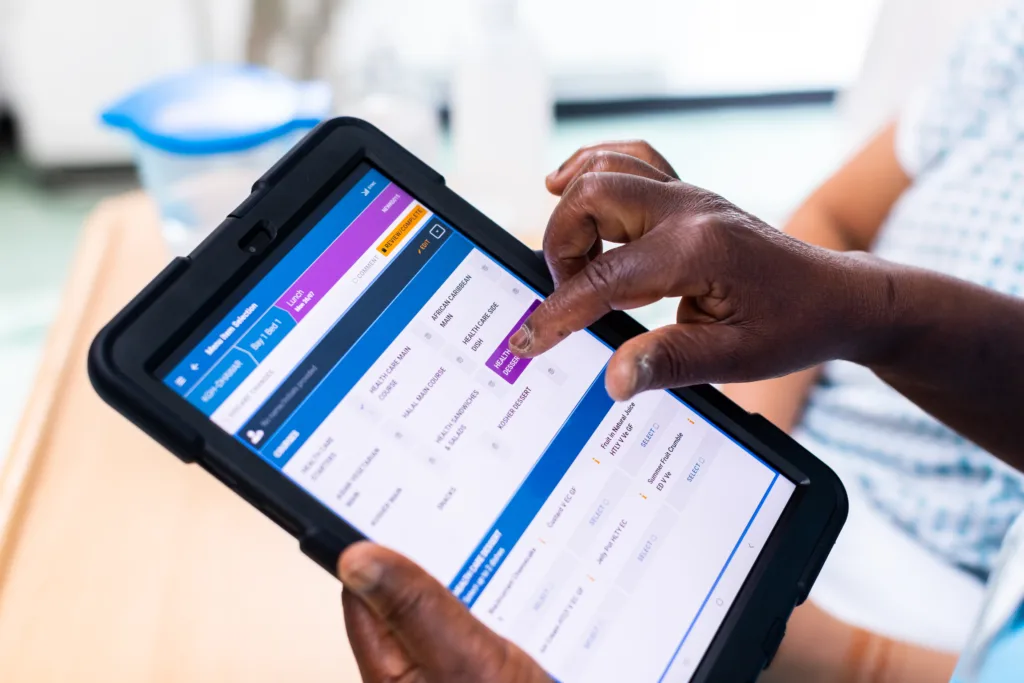Tablet showing a patient menu