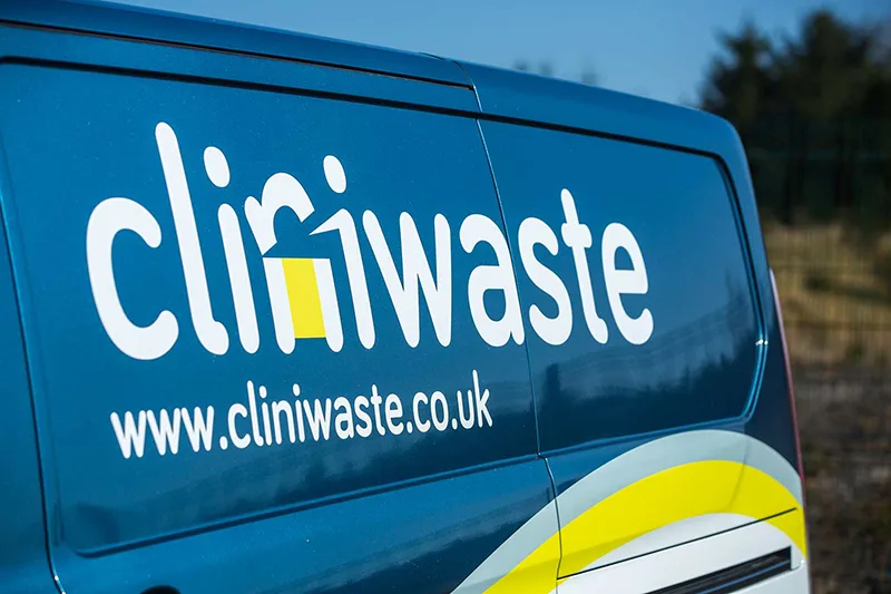 Side of a van with 'Cliniwaste' branding