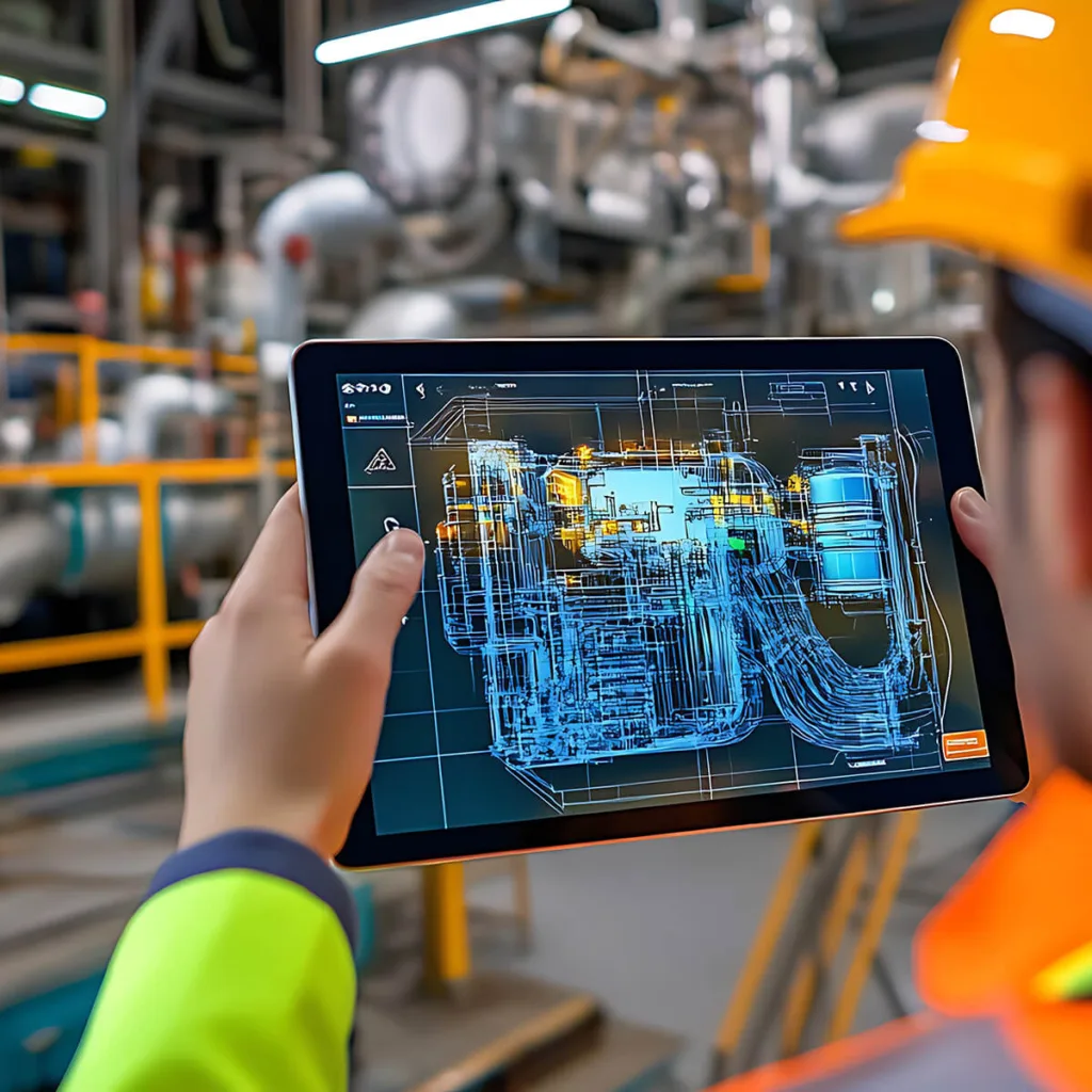 An engineer viewing a digital representation of a piece of equipment