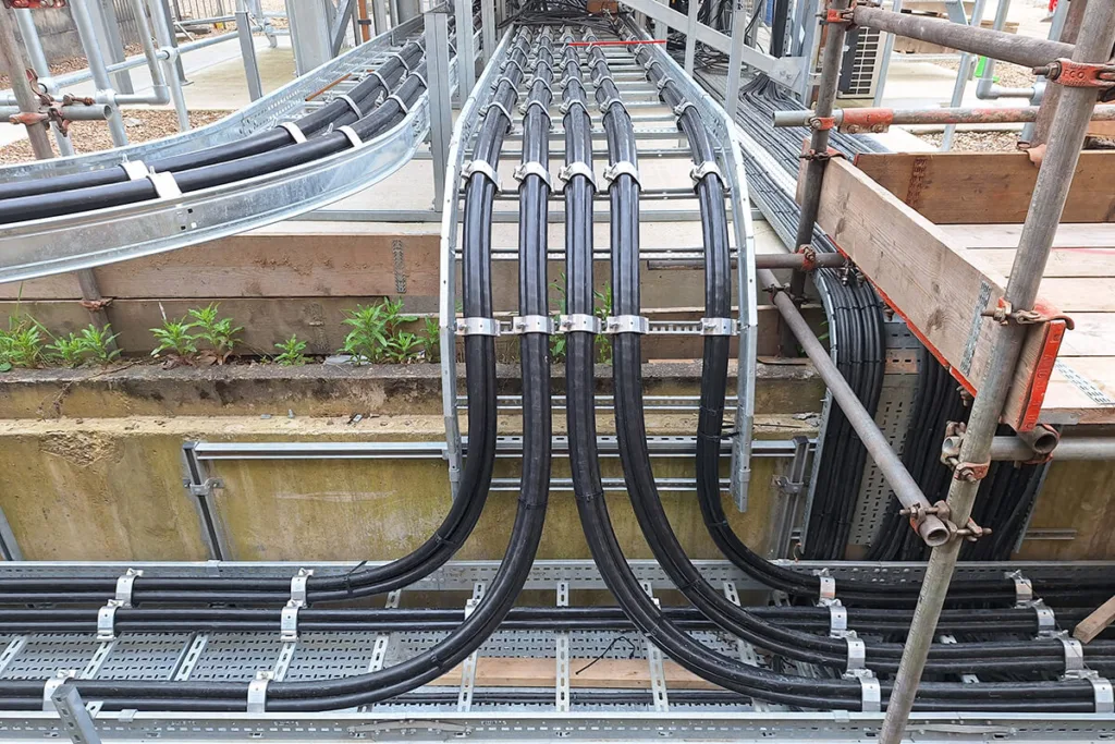 Lengths of black electrical cabling