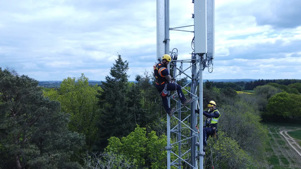 Mitie colleagues at the top of a telecoms tower