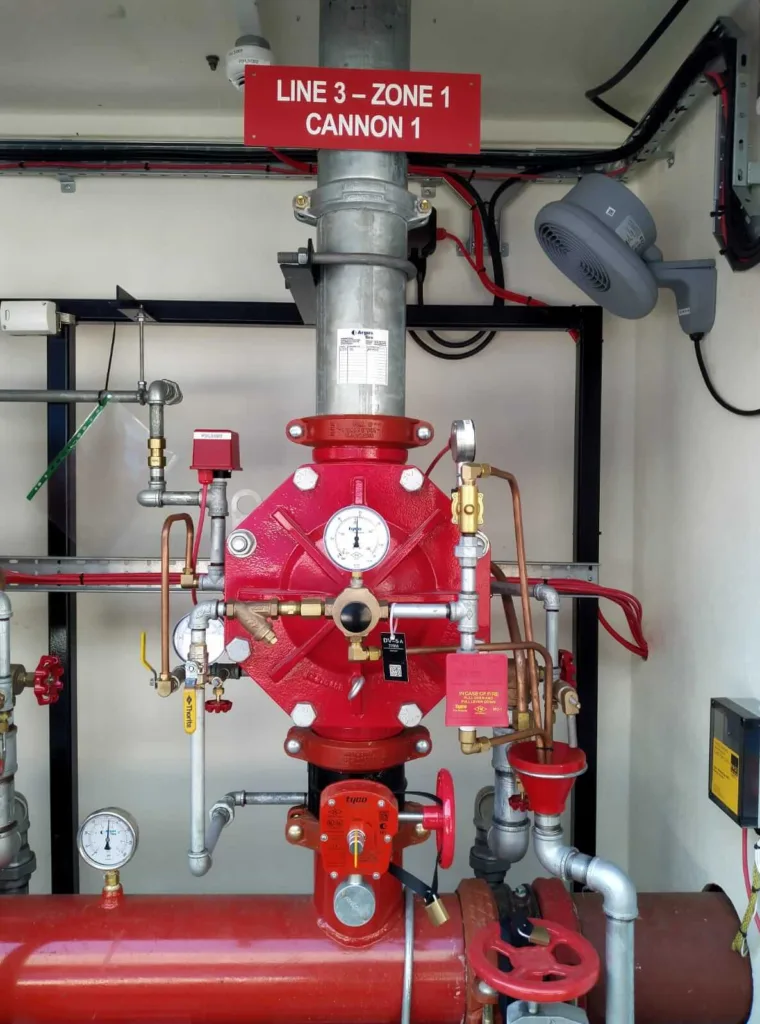 Pressure system for a fire protection cannon