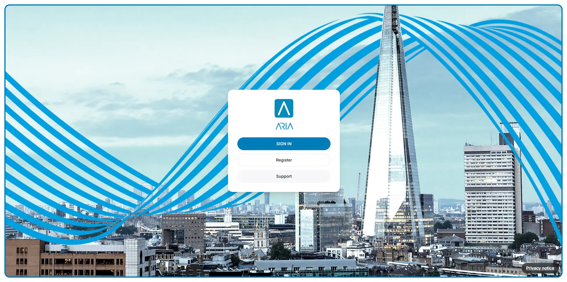 Screenshot of login screen for Aria desktop