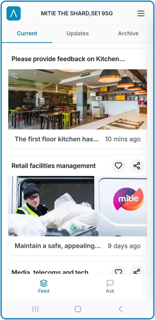 Screenshot of 'Feed' functionality on Aria mobile