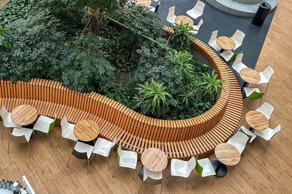 Seating and planting in modern office workplace