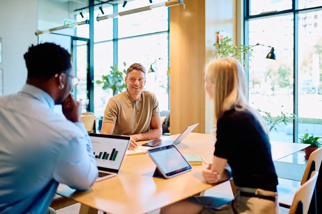 Diverse team collaborating during an office business meeting