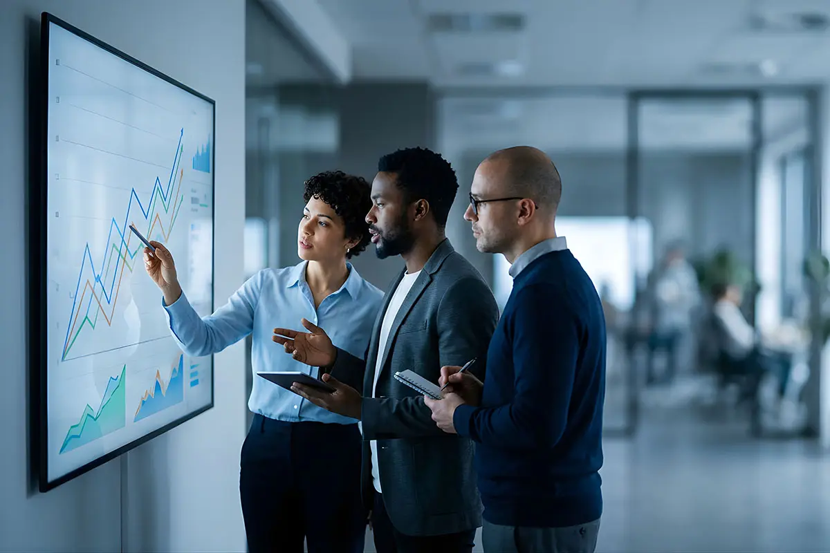 Diverse business team analysing financial growth charts