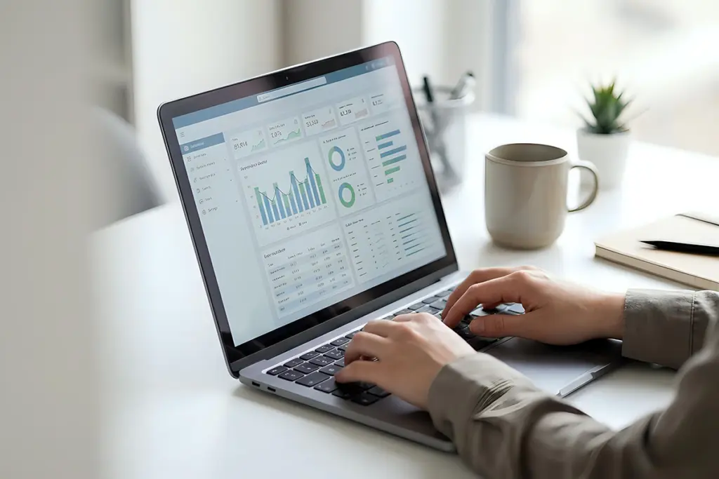 Person analysing data on a laptop screen